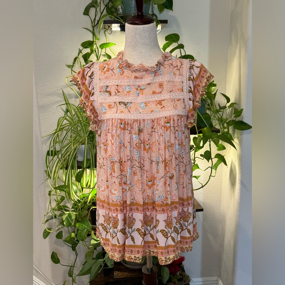 In Bloom Peach and Coral Patterned Blouse - Picture 4 of 11